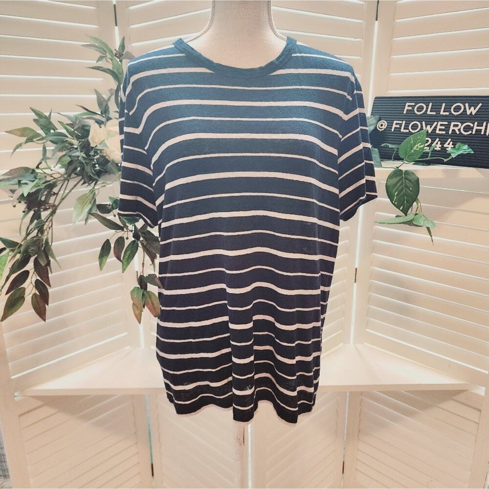 THEORY LARGE BLACK STRIPE SHORT SLEEVE TOP